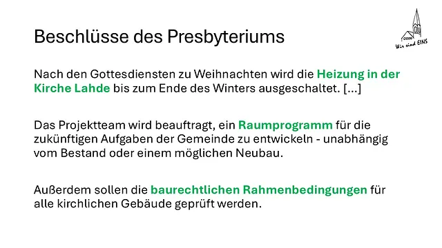Powerpoint-Folie zur Gebäudeentwicklung (Inhalt können wir bei Bedarf barrierefrei zur Verfügung stellen)