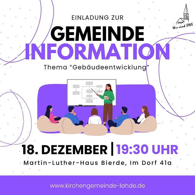 Gemeindeinformation am 18. Dezember um 19:30 Uhr im Martin-Luther-Haus Bierde, Im Dorf 41a