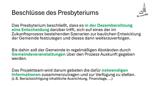 Powerpoint-Folie zur Gebäudeentwicklung (Inhalt können wir bei Bedarf barrierefrei zur Verfügung stellen)